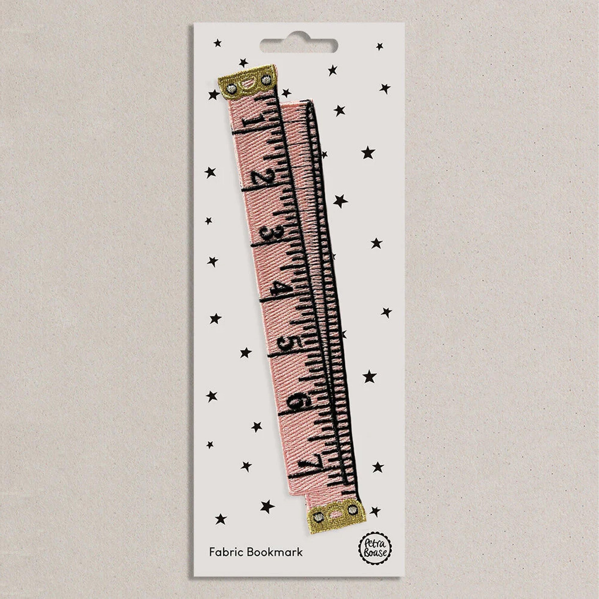 Pink Retro Tape Measure Embroidered Fabric Bookmark