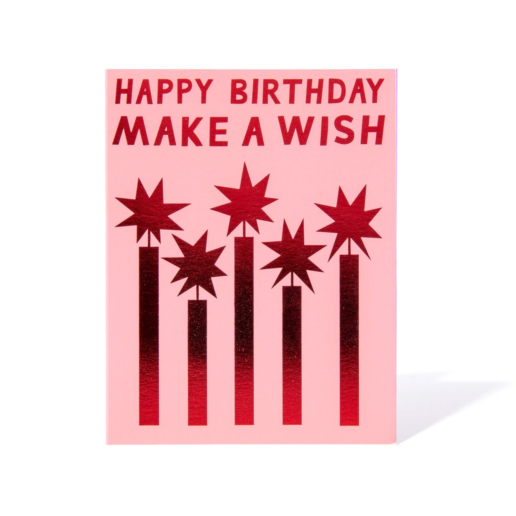 Red Foil Happy Birthday Make a Wish Greeting Card