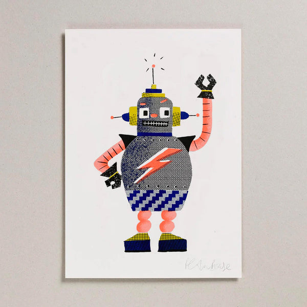 Robot Zap Risograph Print