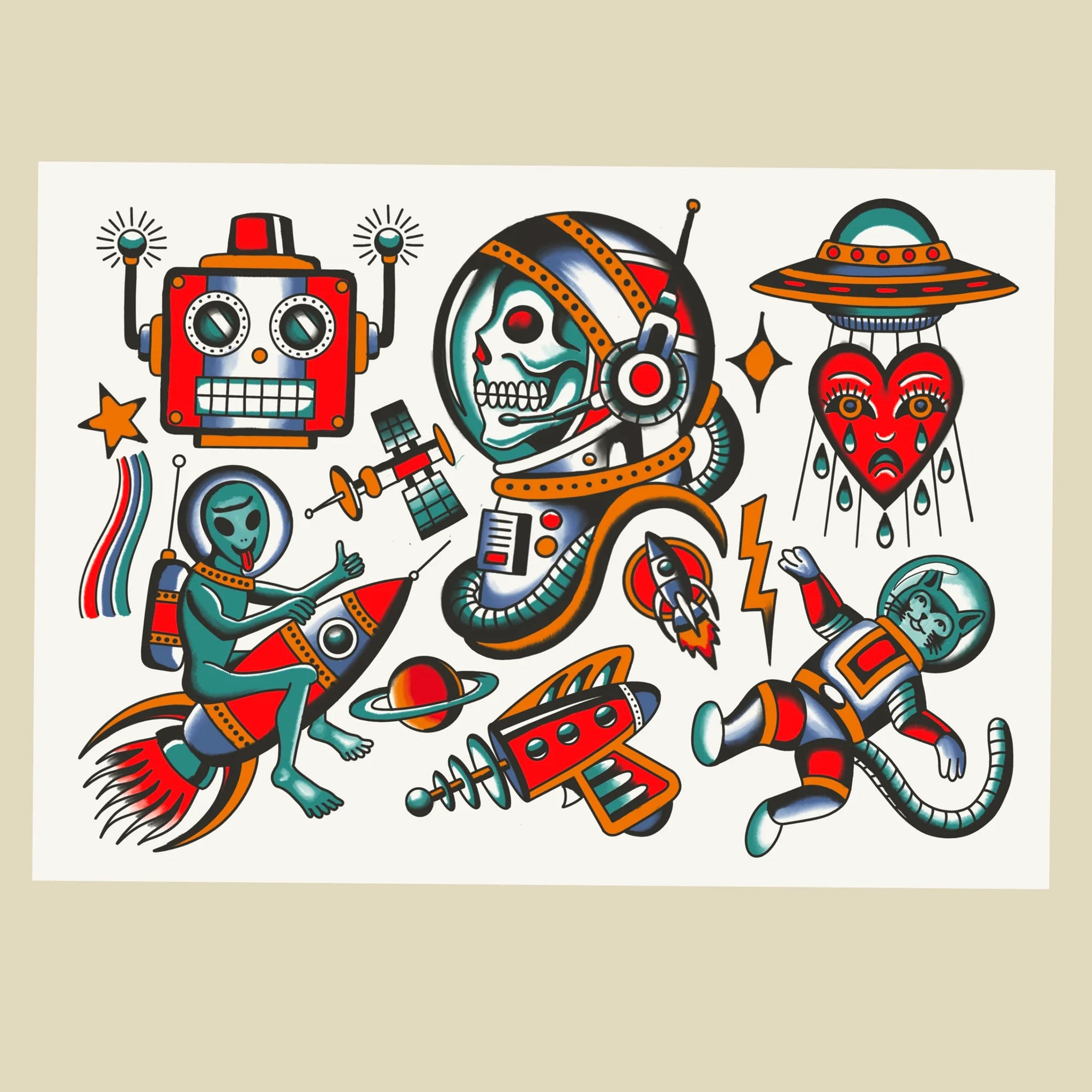 Sacrébleu Space Temporary Tattoos - Robots, Aliens &amp; More