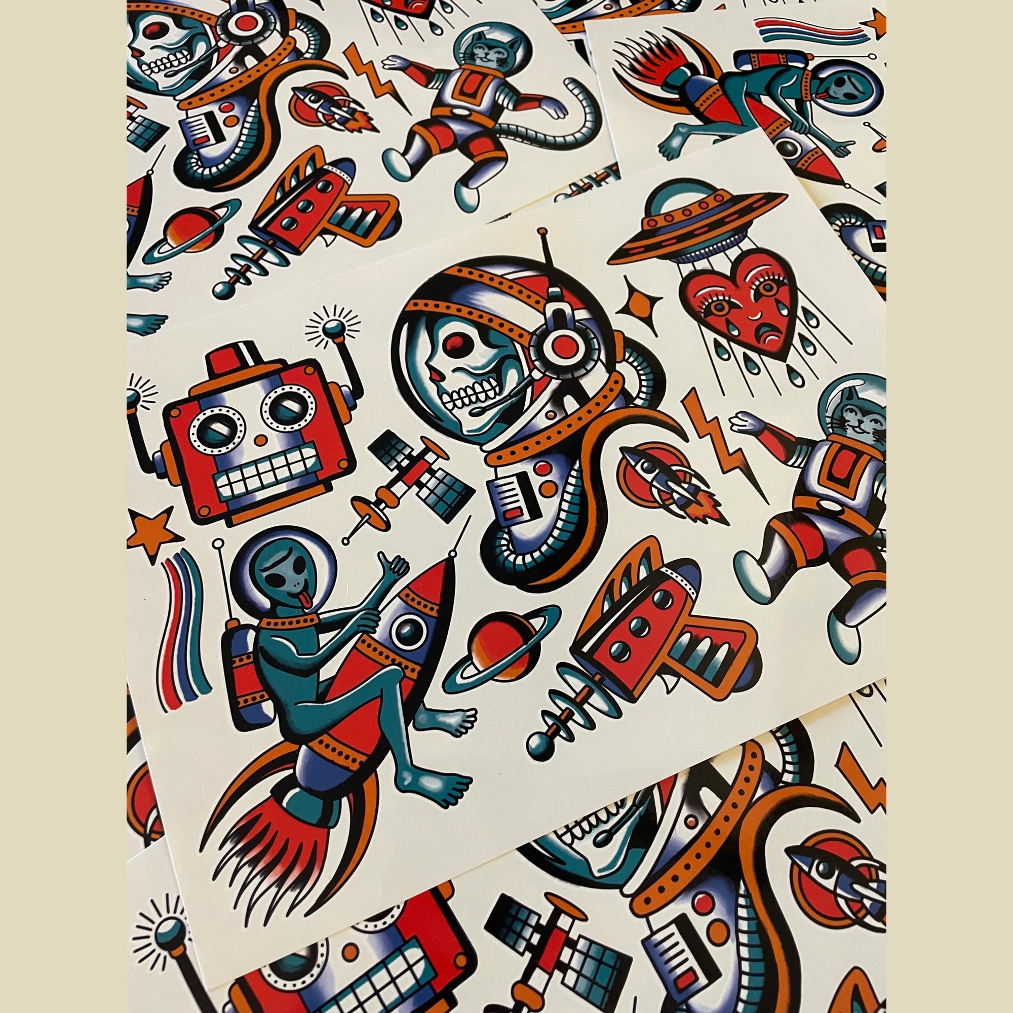 Sacrébleu Space Temporary Tattoos - Robots, Aliens &amp; More