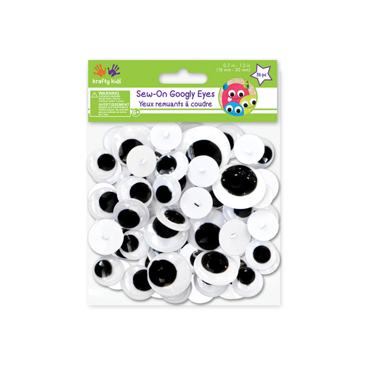 Sew-On Googly Eyes - 18mm - 30mm, 36pc