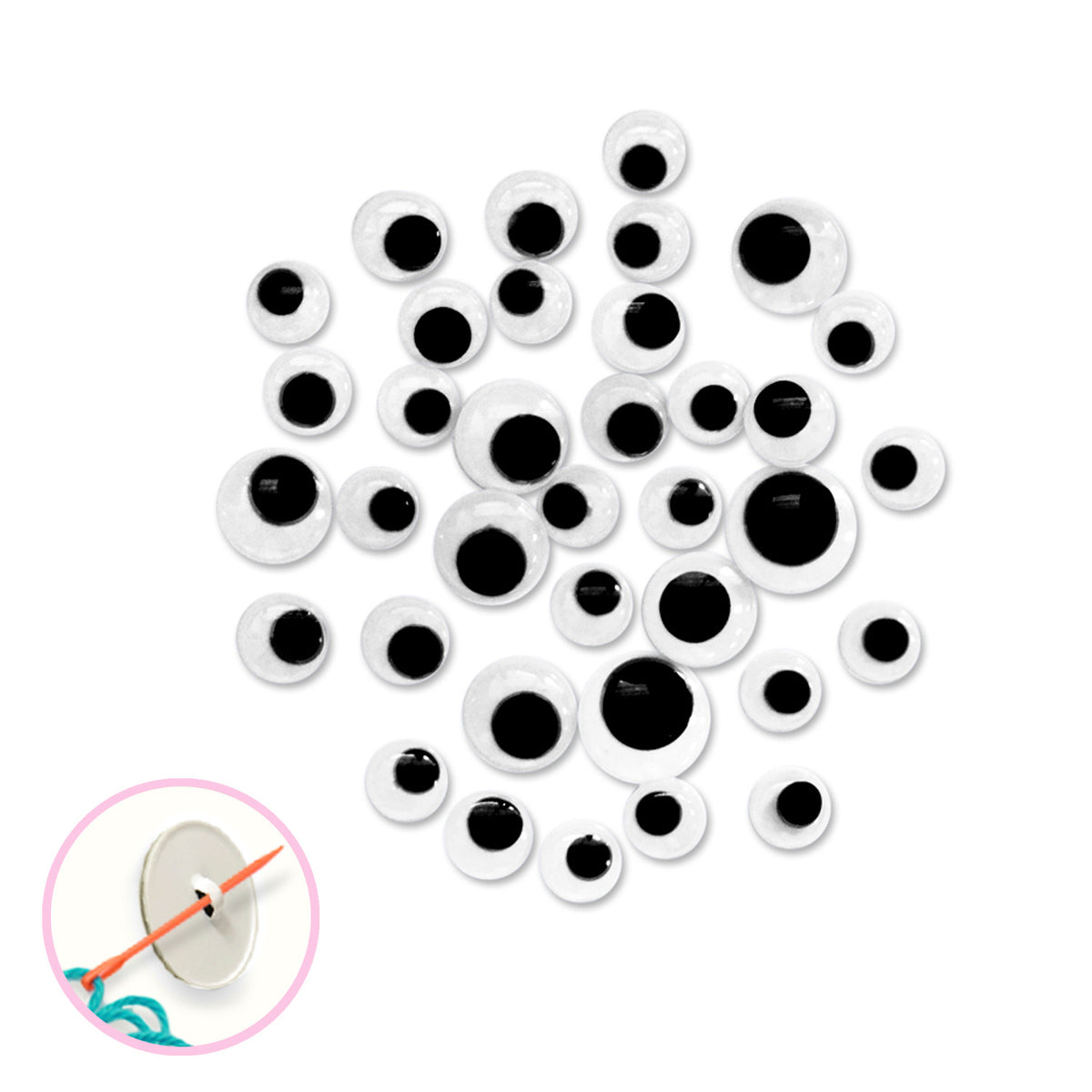 Sew-On Googly Eyes - 18mm - 30mm, 36pc