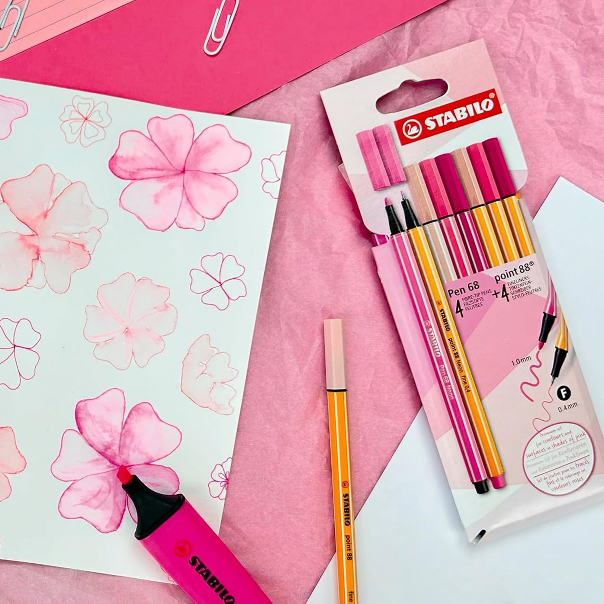 Stabilo Pen 68 + Point 88 Markers in Special Edition Pink - Set of 8