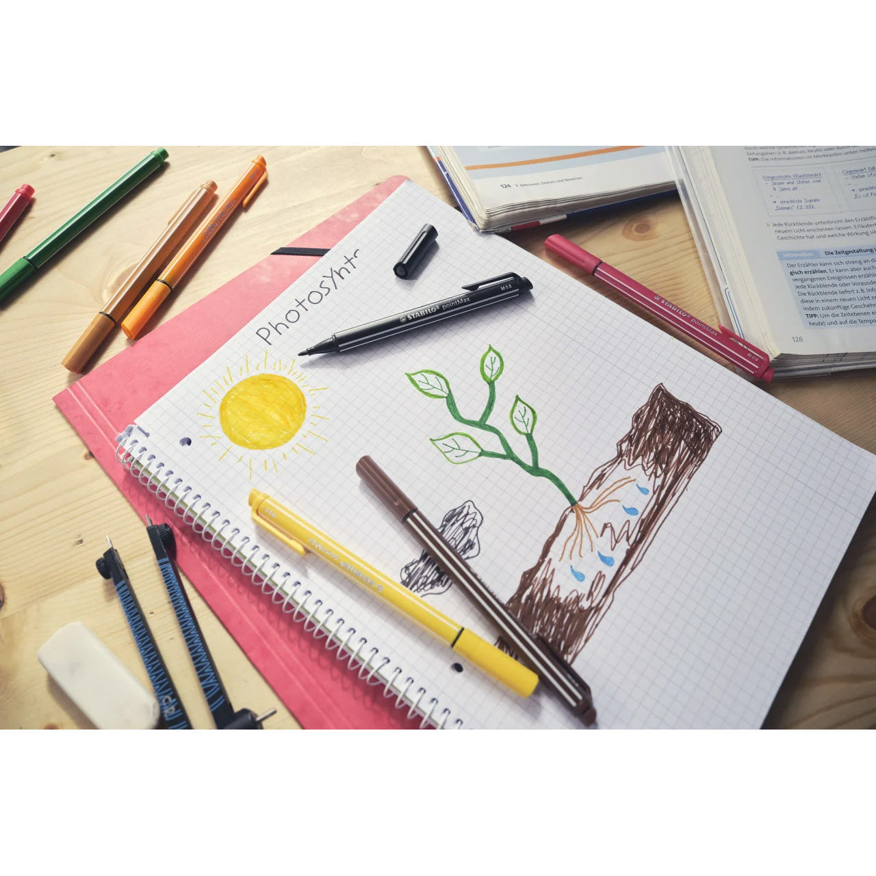 A drawing in a notebook using the Stabilo pointMax pens