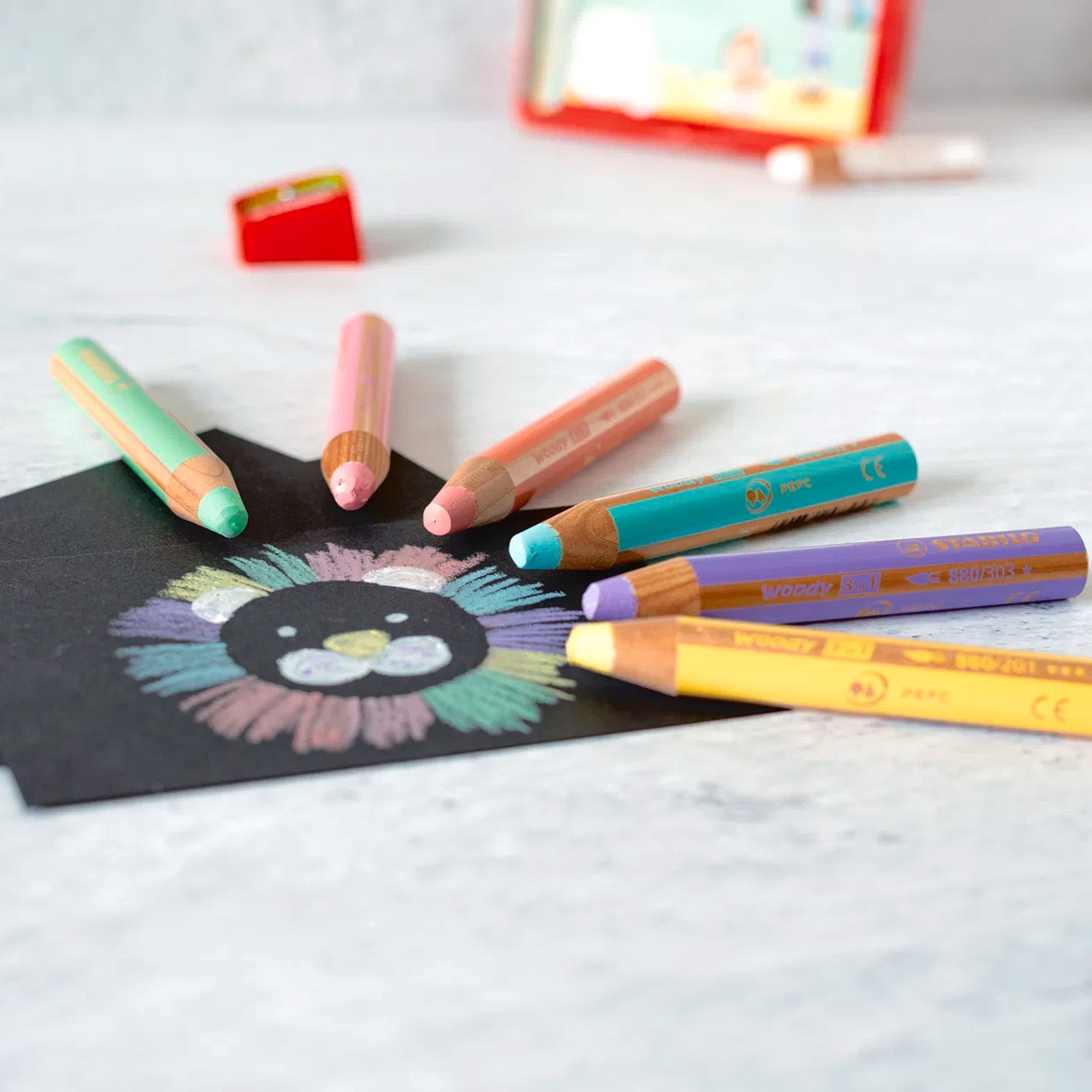 Stabilo Woody 3 in 1 Crayon Pencils - Set of 18 with Pastel