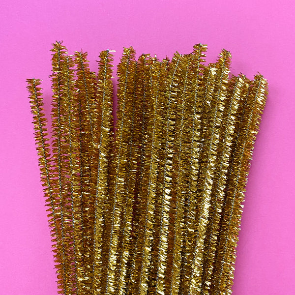 Tinsel Pipe Cleaners – Gold