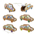 Paper cars with stickers made from a craft kit for kids