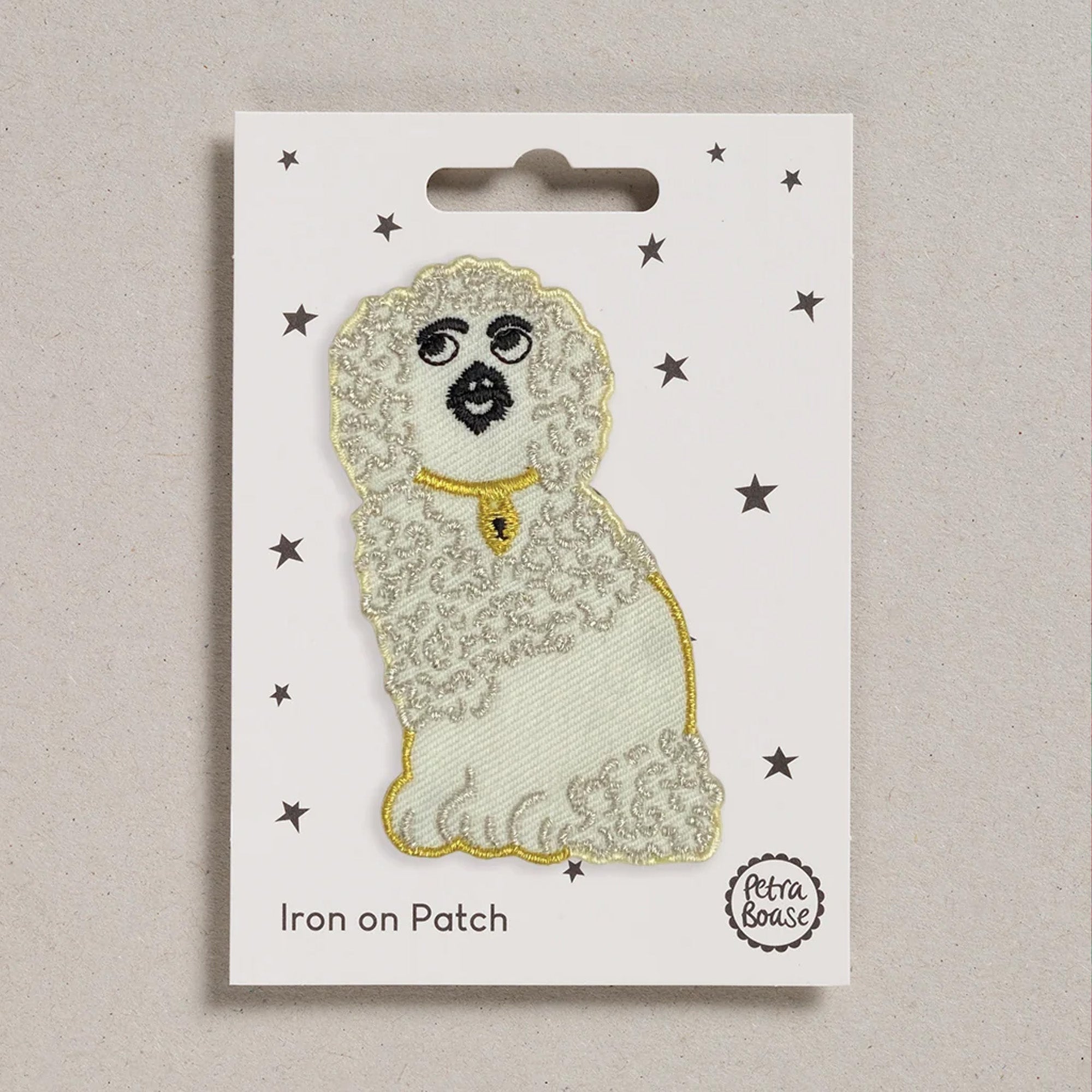 White Wally Dog Iron on Patch