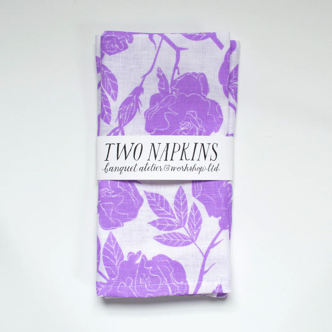 Wild Roses in Lavender Linen Napkins