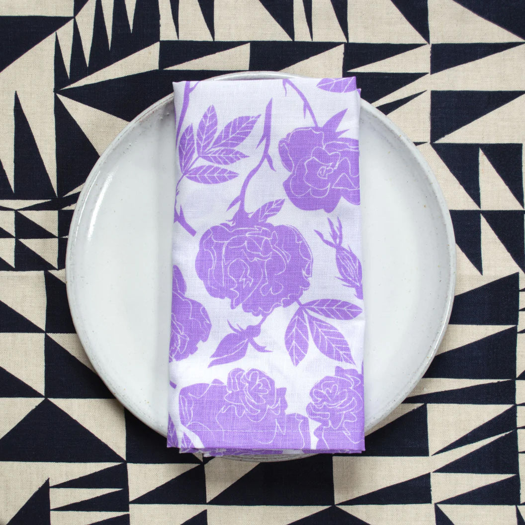 Wild Roses in Lavender Linen Napkins