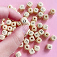 Wood Cube Alphabet Beads - Natural with Black Letters