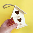 Wooden Paintable Birdhouse – Flat Roof w/ Heart Windows