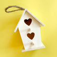 Wooden Paintable Birdhouse – Flat Roof w/ Heart Windows