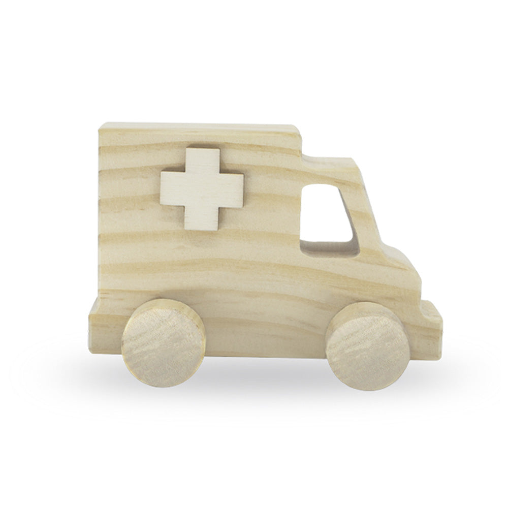 Wooden Paintable Ambulance with moving Wheels