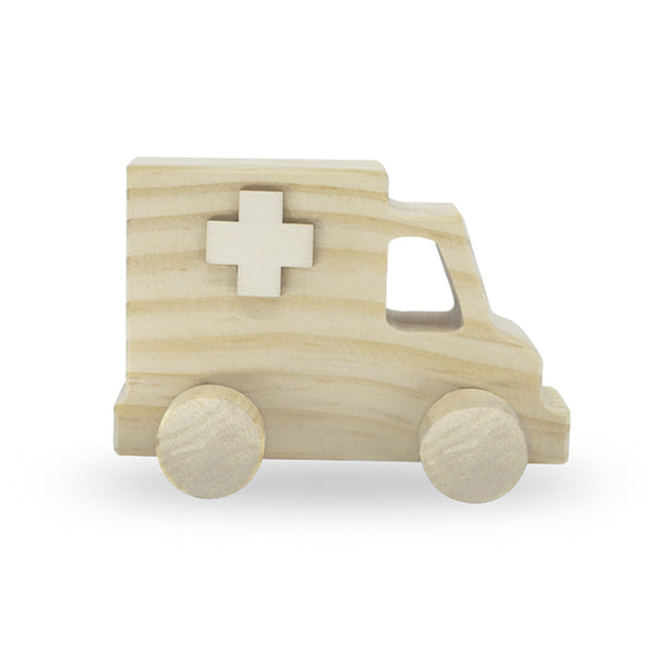 Wooden Paintable Ambulance with moving Wheels