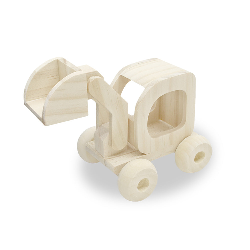 Wooden Paintable Bulldozer with Moving Wheels