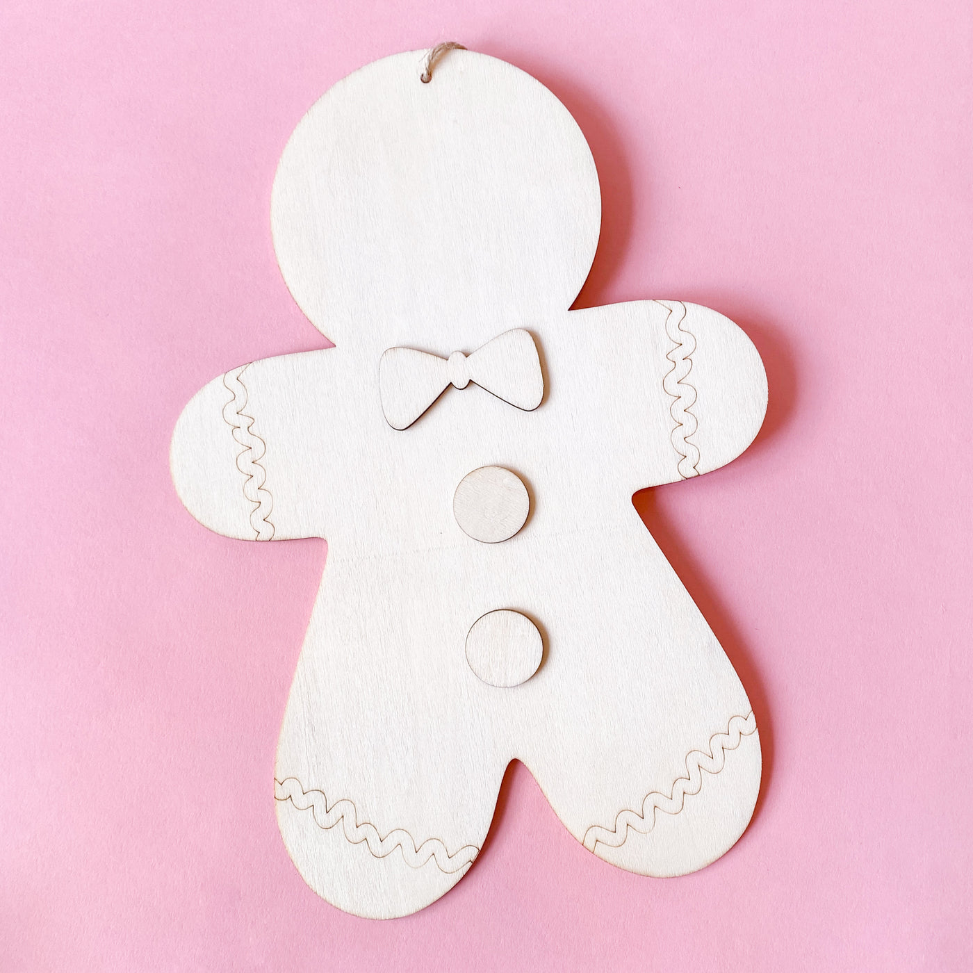 Wooden Paintable Holiday Gingerbread with Jute Hanger