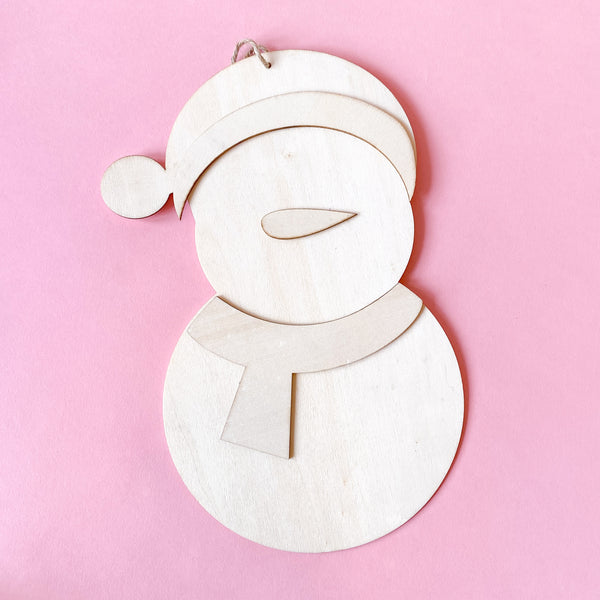Wooden Paintable Holiday Snowman with Jute Hanger
