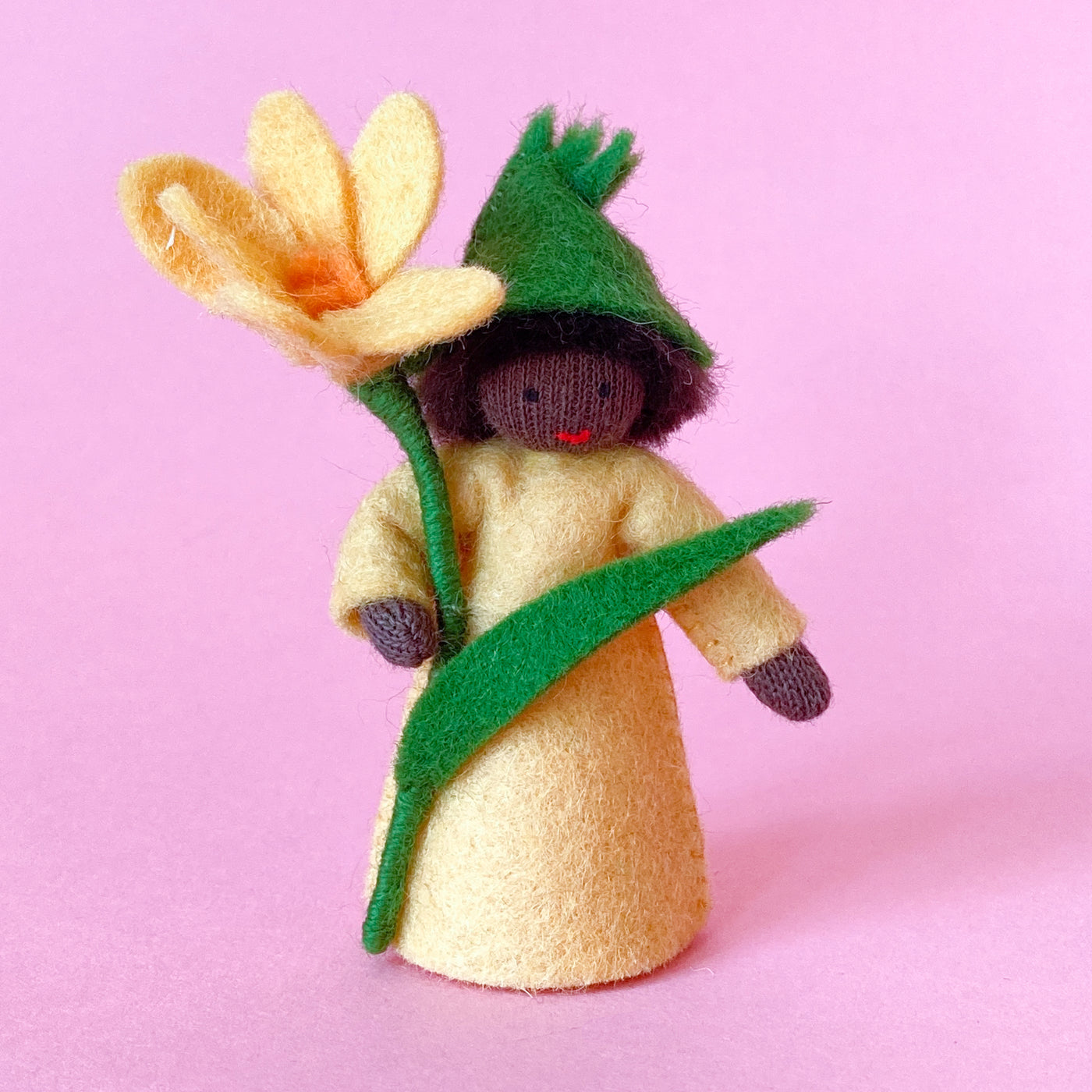 Crocus Flower Prince - Wool Felt Doll Dark Skin 4