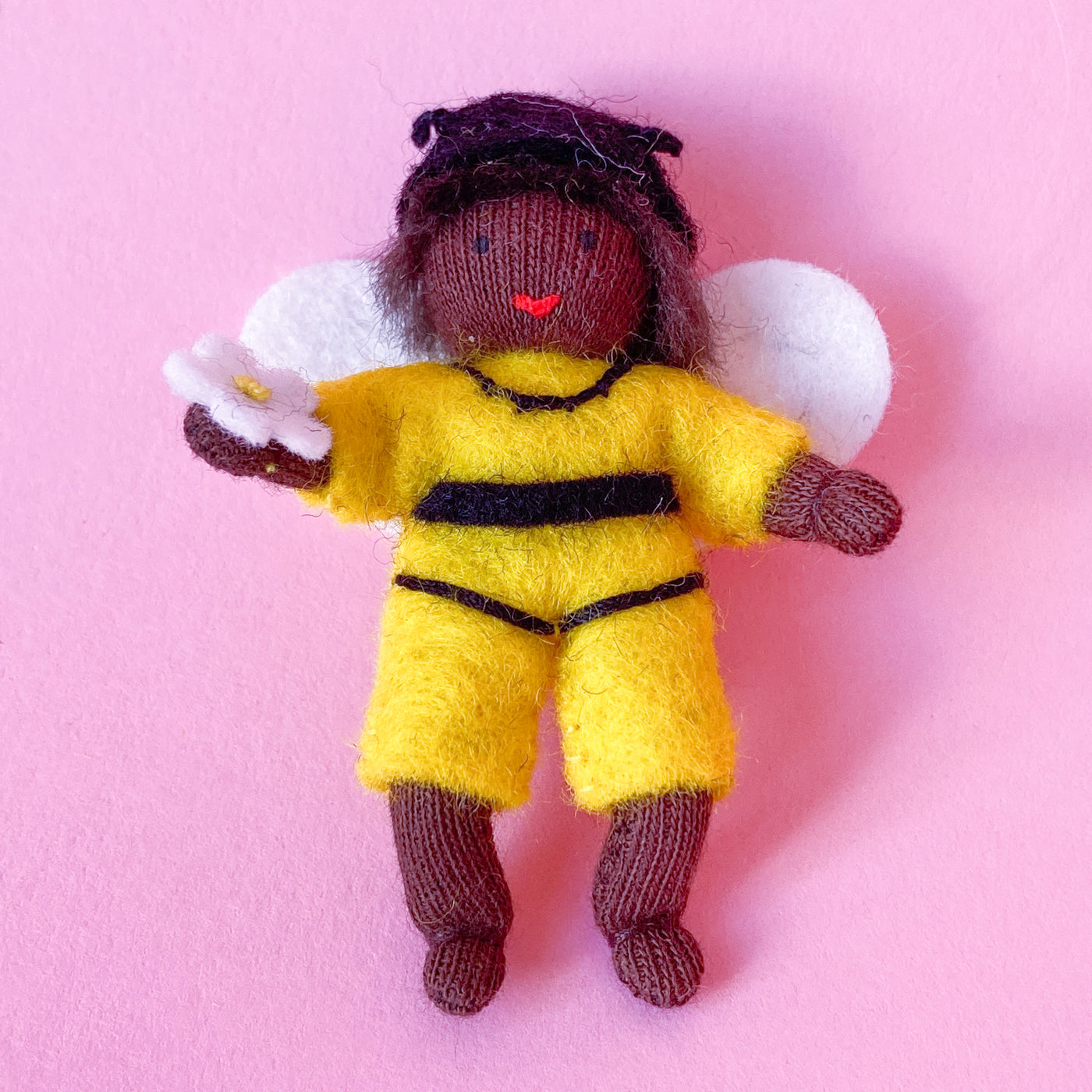 Hanging Honey Bee Baby - Wool Felt Doll Dark Skin 4