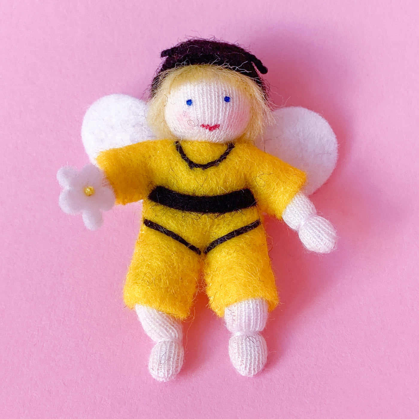 Hanging Honey Bee Baby - Wool Felt Doll Fair Skin 1