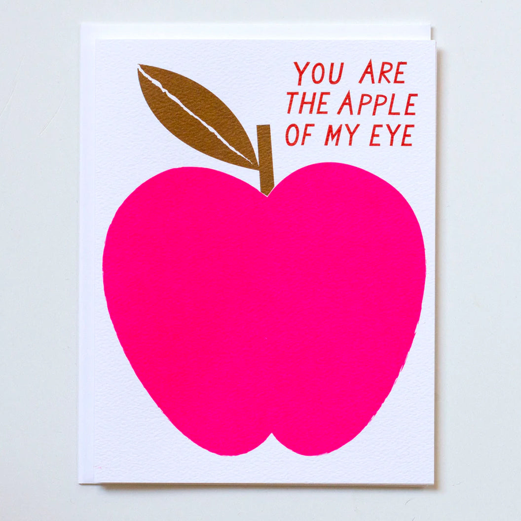Blank Greeting Card with the words "You are the Apple of my Eye" with a large pink apple illustration