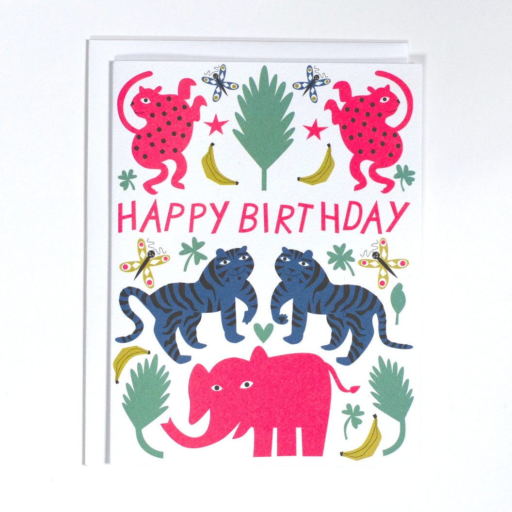 Pink Elephant Happy Birthday Greeting Card