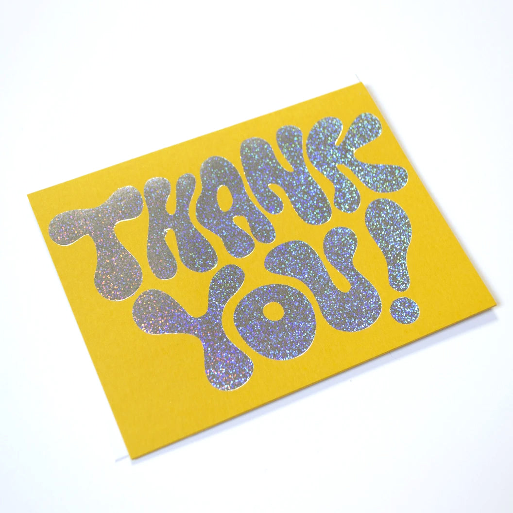Glitter Hologram Thank You Greeting Card on mustard Paper by Banquet Workshop