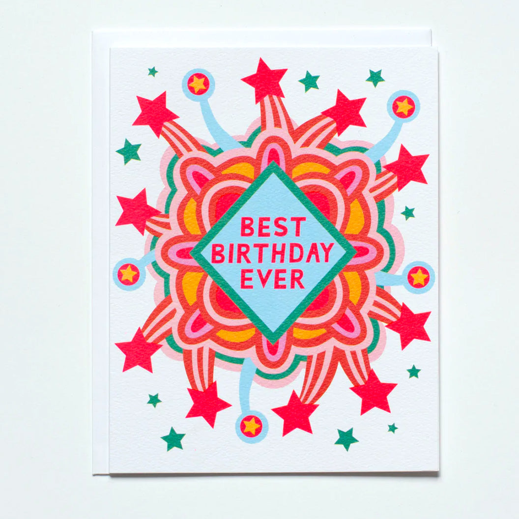 Stars and Best Birthday Ever Neon Pink Greeting Card