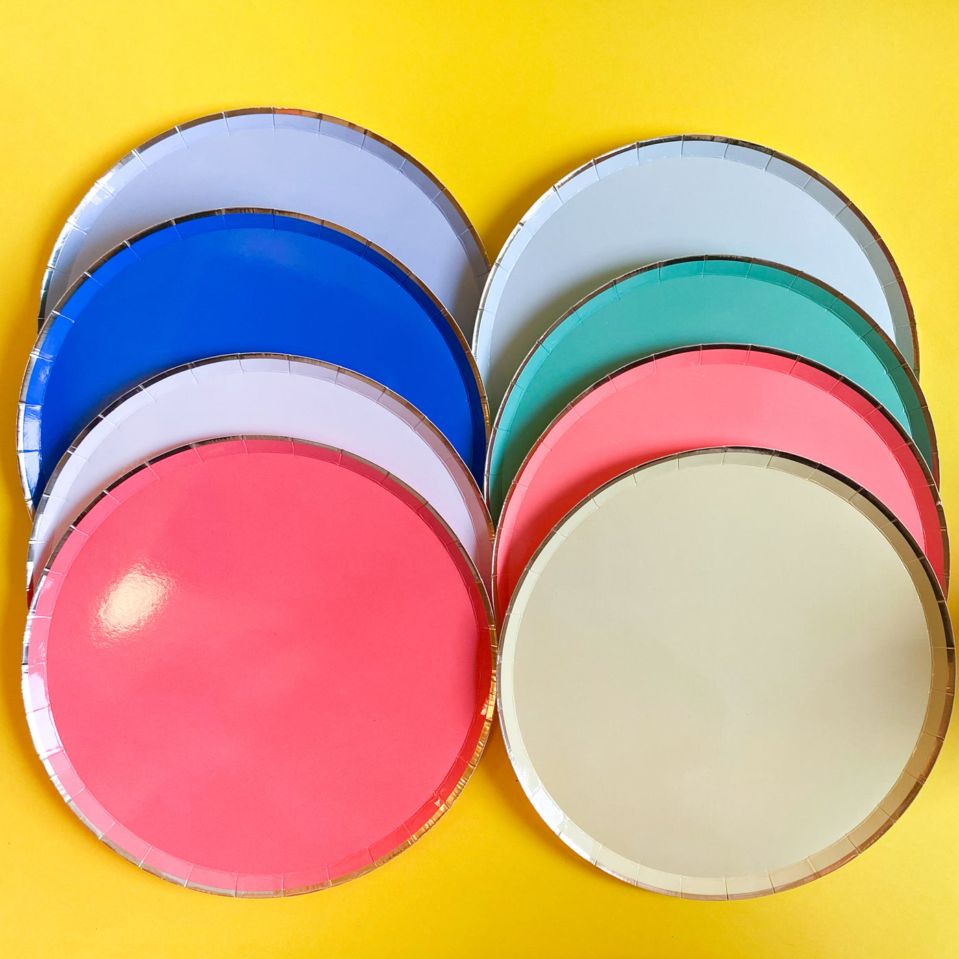 Set of 8 Colourful Paper plates with Gold Edges