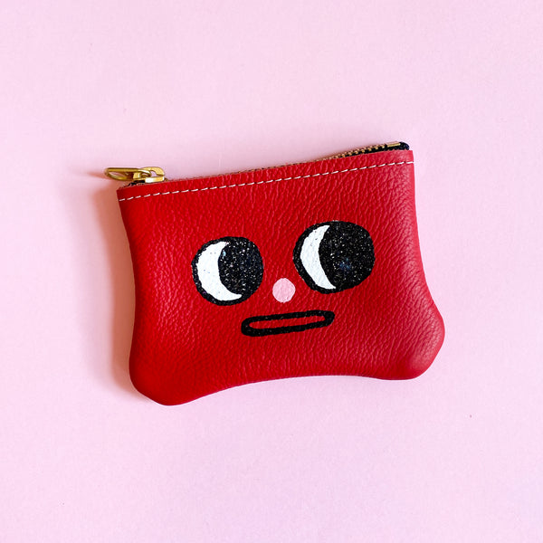 Joe Leather Cardholder in red with eyes by Danielle Wright