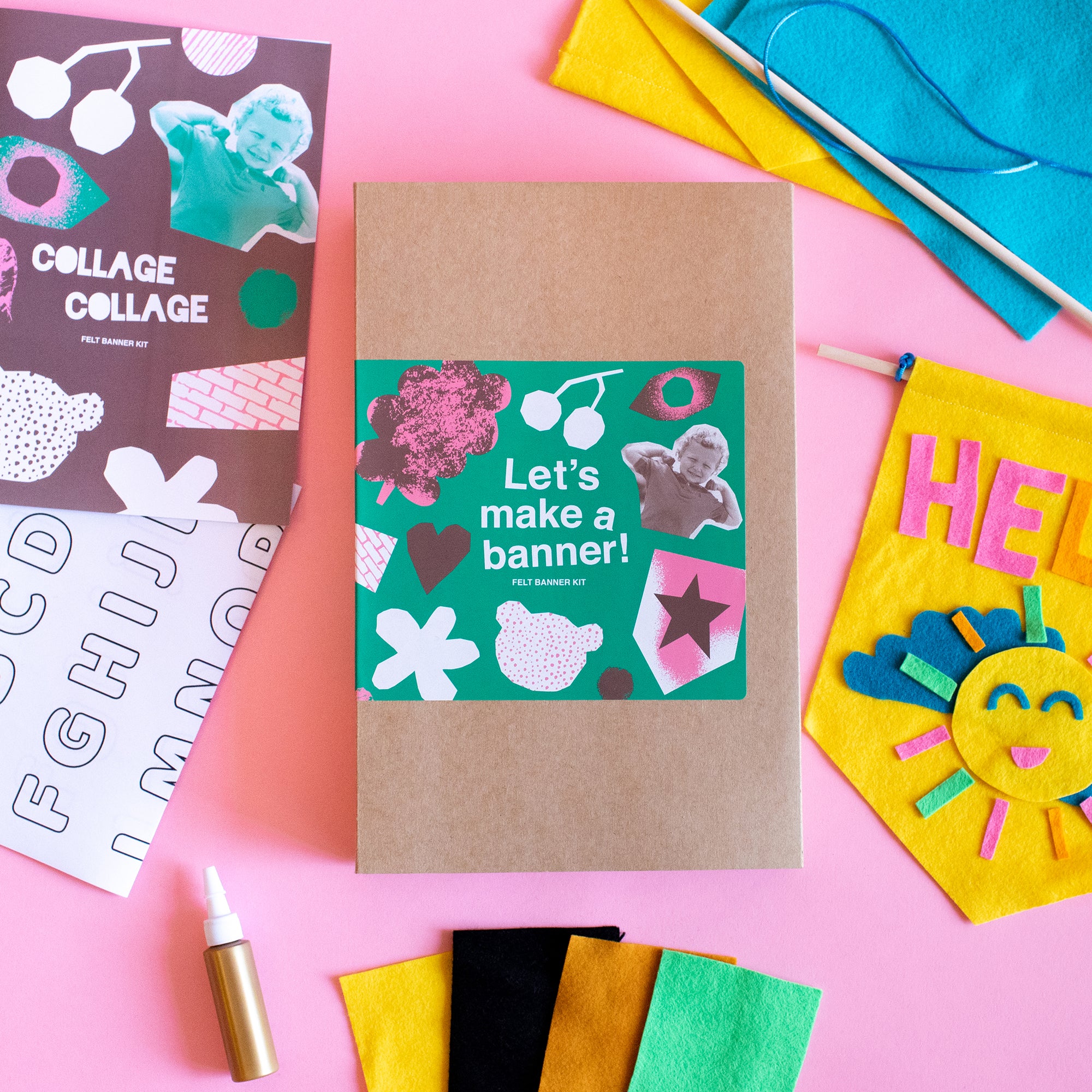 Felt Banner Craft Kit for Kids with glue, fabric, and instructions