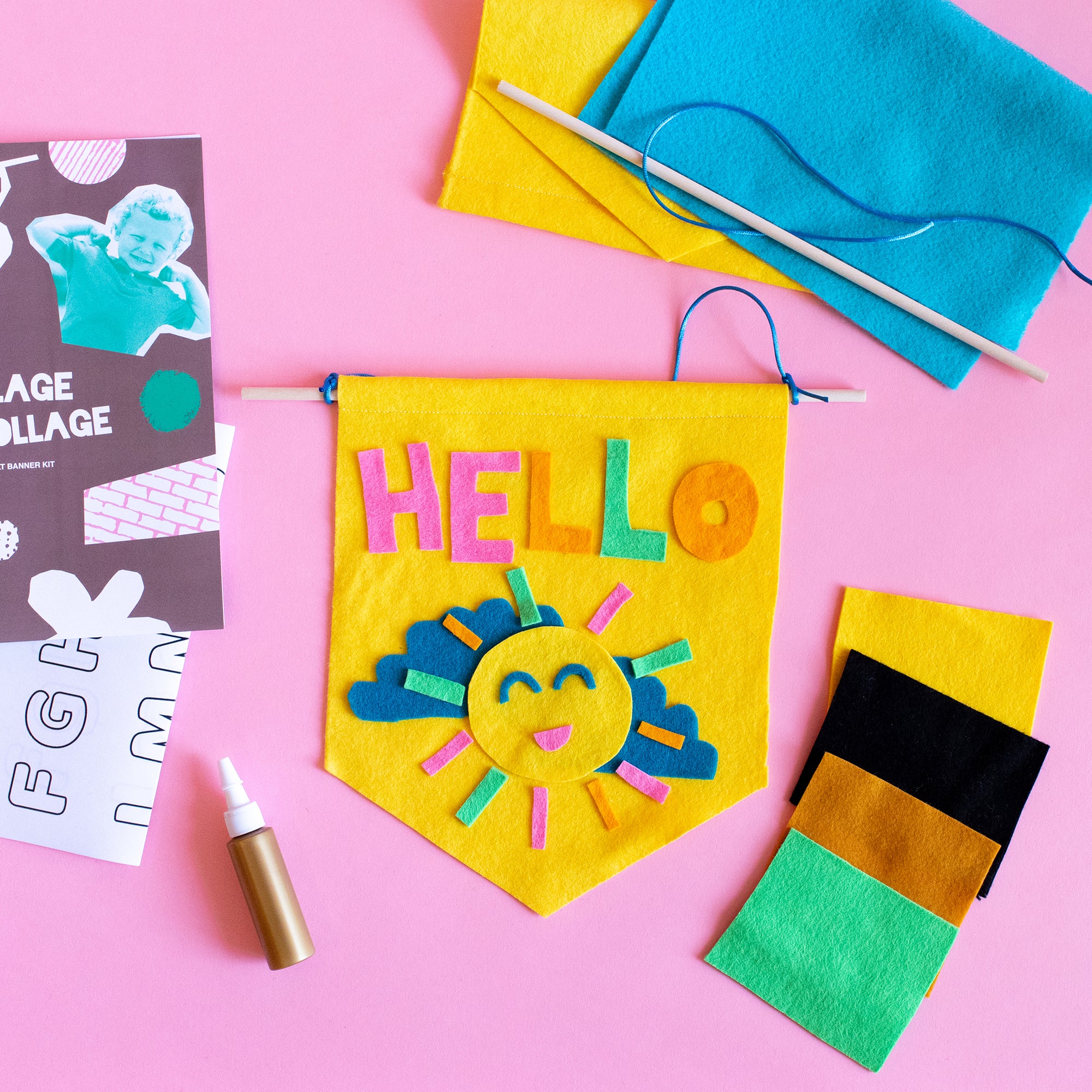 Felt Banner Craft Kit for Kids with glue, fabric, and instructions