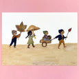 Gemma Koomen Autumn Friends A4 Print with 4 small people holding leaves mushrooms and walking