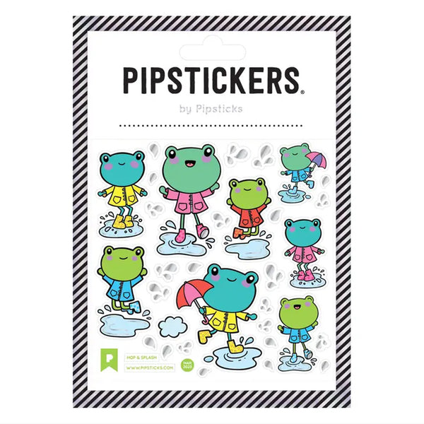 Hop & Splash Stickers with frogs in raincoats splashing in puddles
