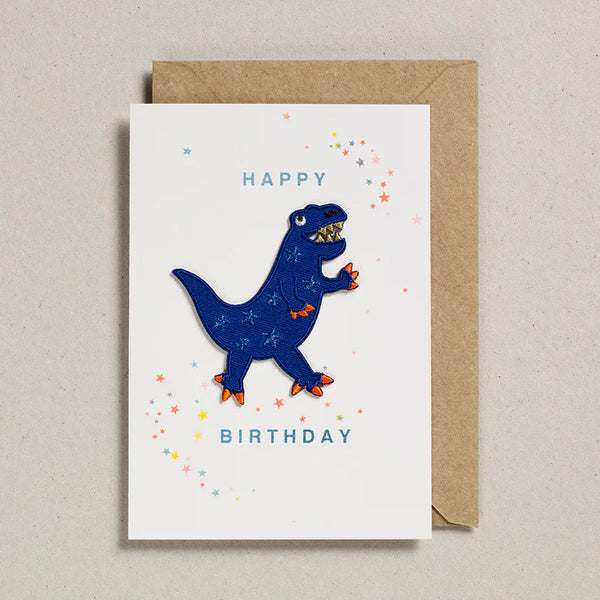 Iron on Patch Greeting Card - Blue Dino