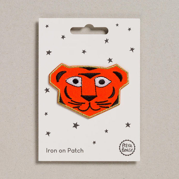 Iron on Tiger Patch in bright orange with a gold border