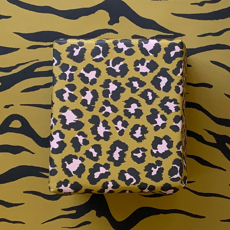 Wrapping Paper by Petra Boase in Leopard Print in mustard and pale pink colors