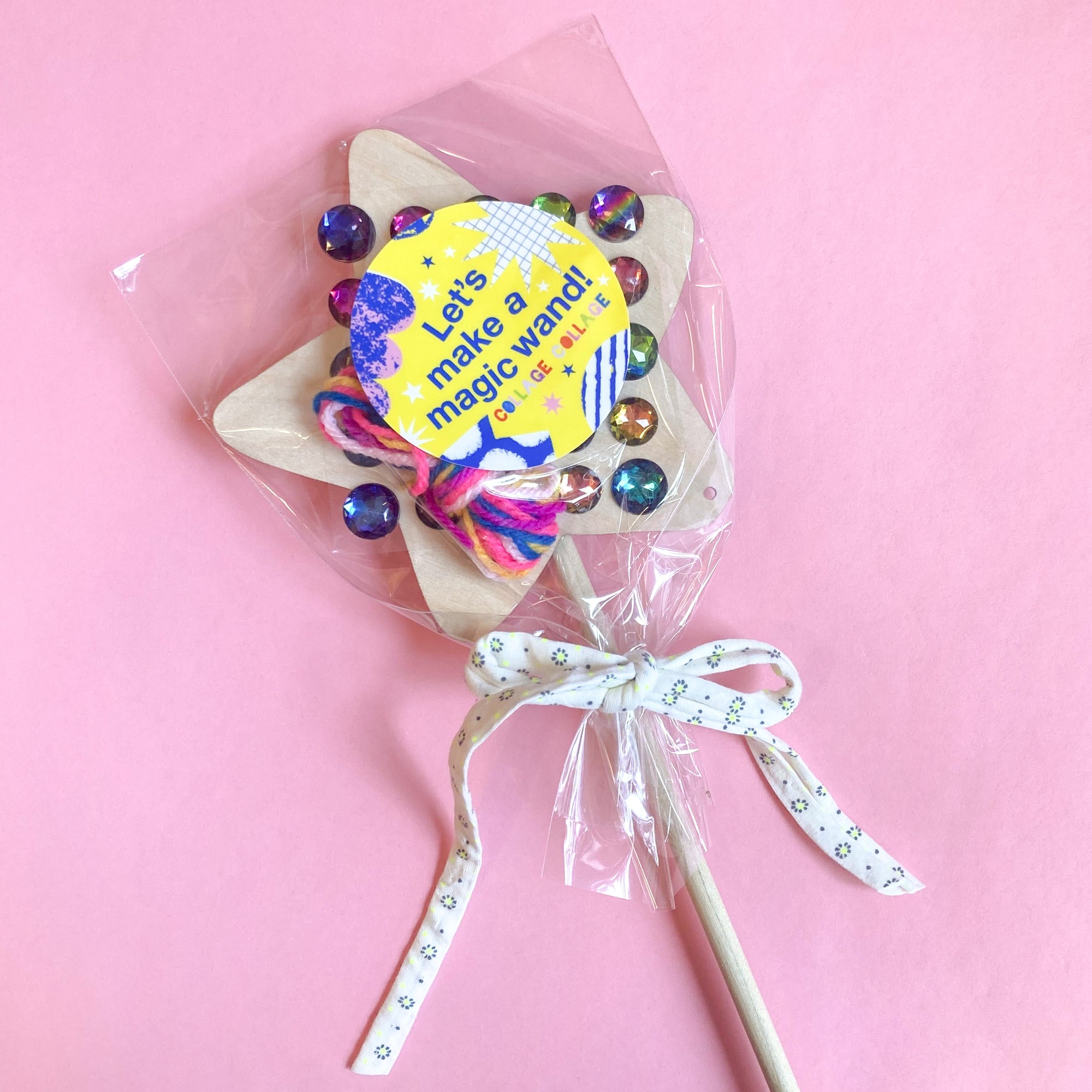Magical Wand Craft Kit with wooden star to paint, sequin stickers, and yarn