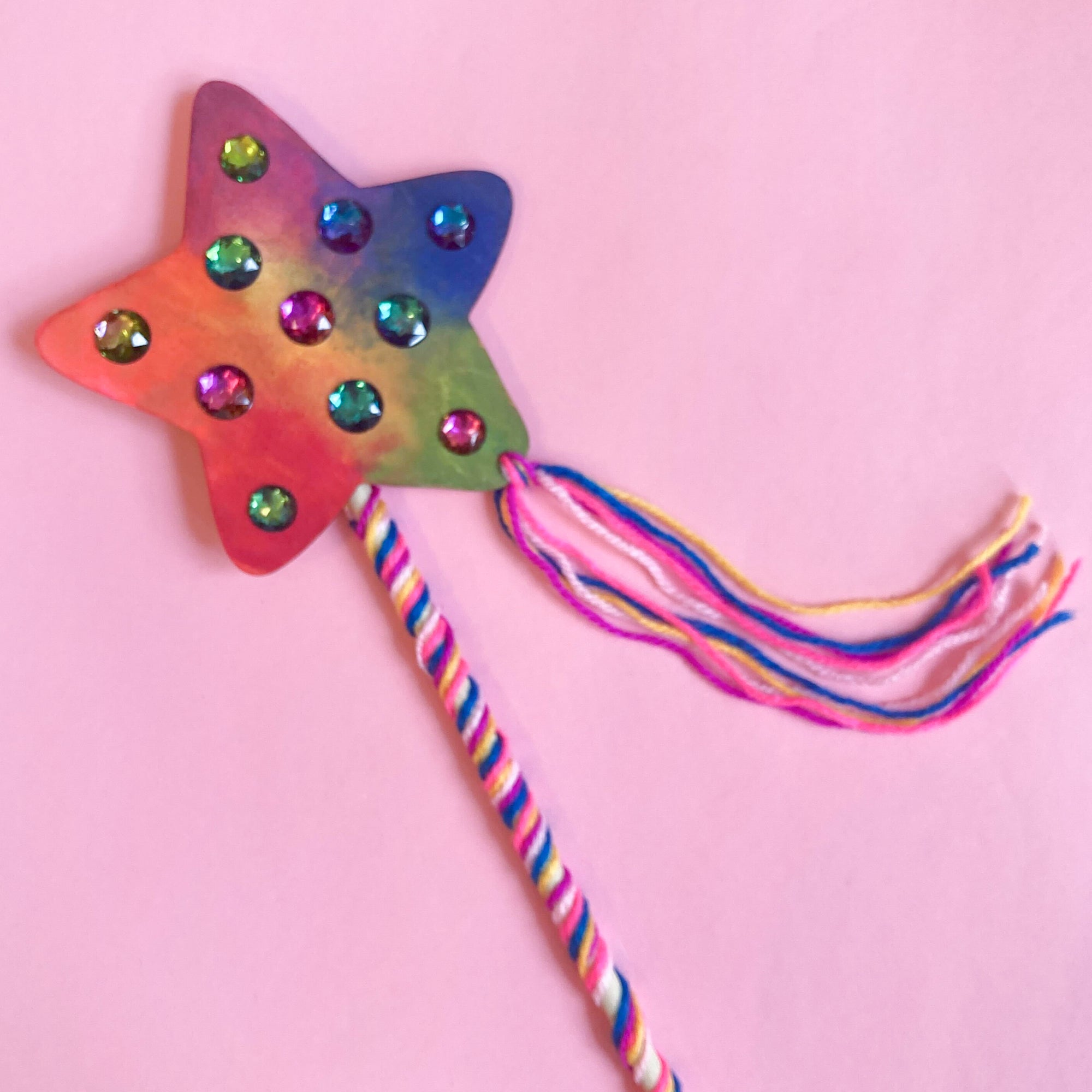 Magical Wand Craft Kit with wooden star to paint, sequin stickers, and yarn