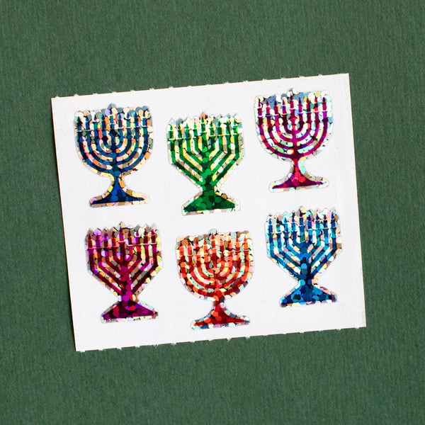 Mini Menorahs Hanukkah Prismatic Stickers