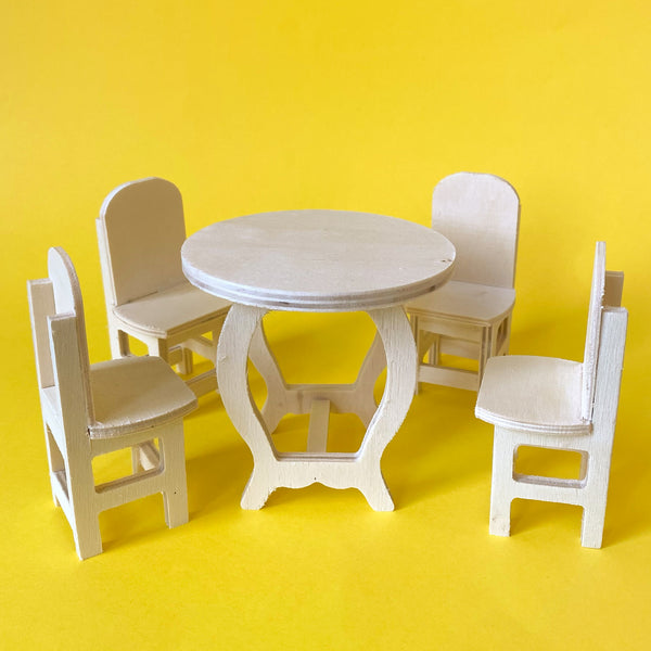 Miniature Paintable Wood Dining Set Table and Chairs