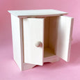 Miniature wooden dollhouse cabinet with doors