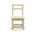 Miniature wooden dollhouse chair with a square seat and open back