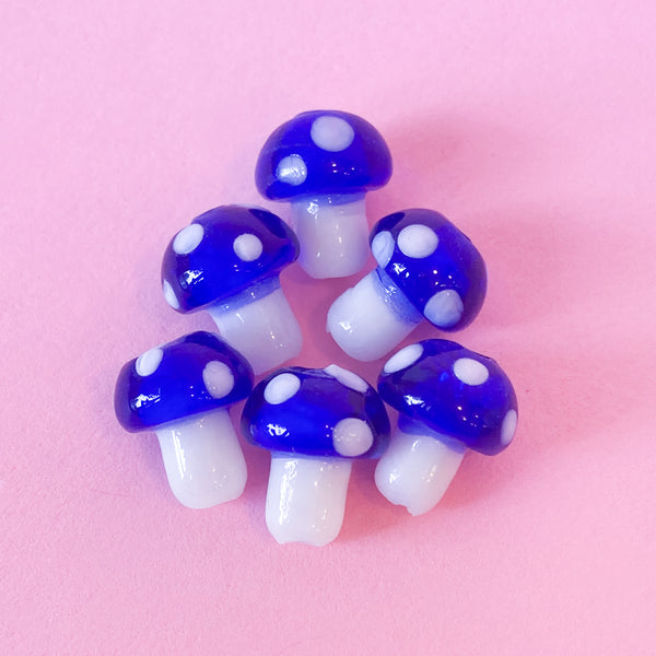 Glass Mushroom Beads - Blue (Set of 5)