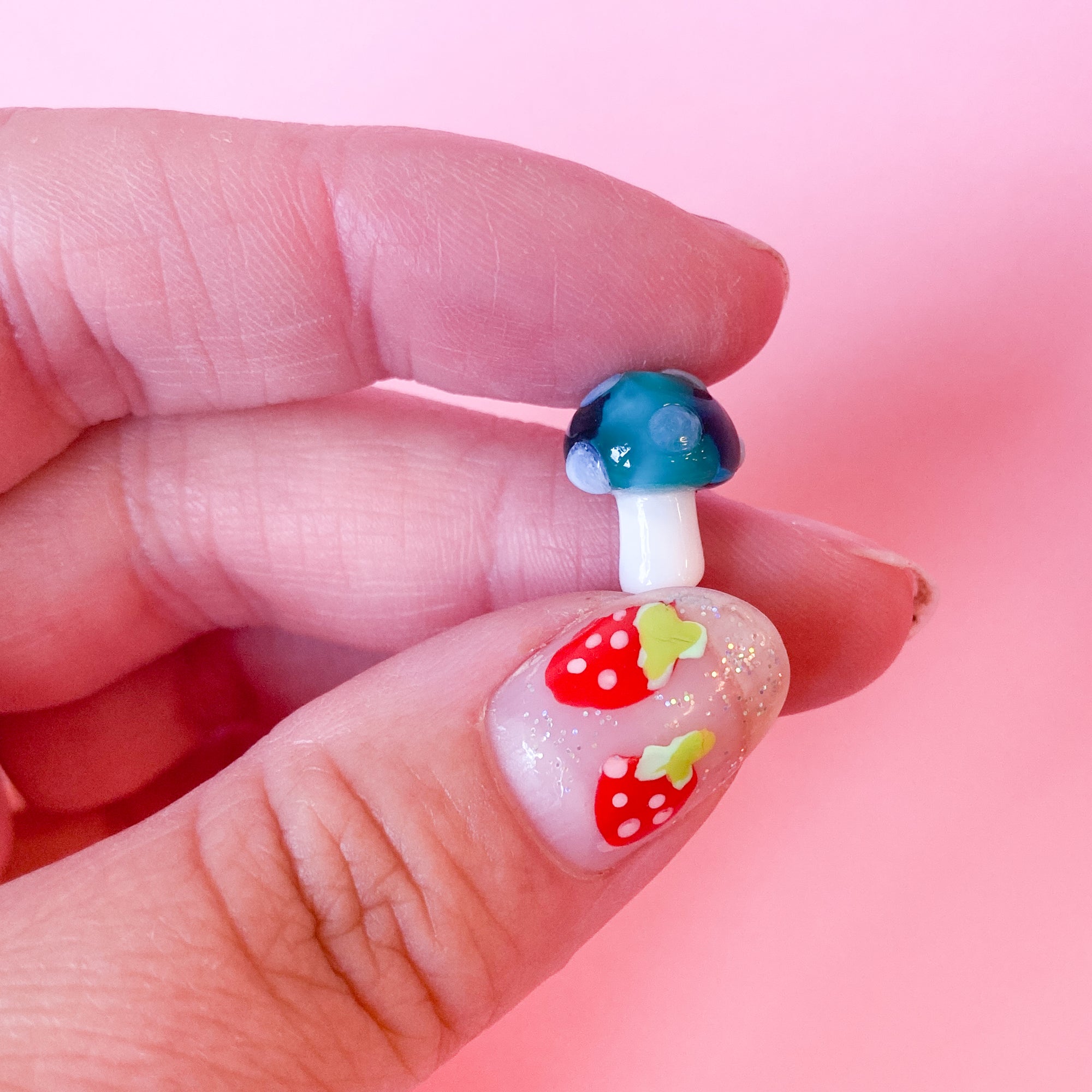 Glass mushroom beads in turquoise