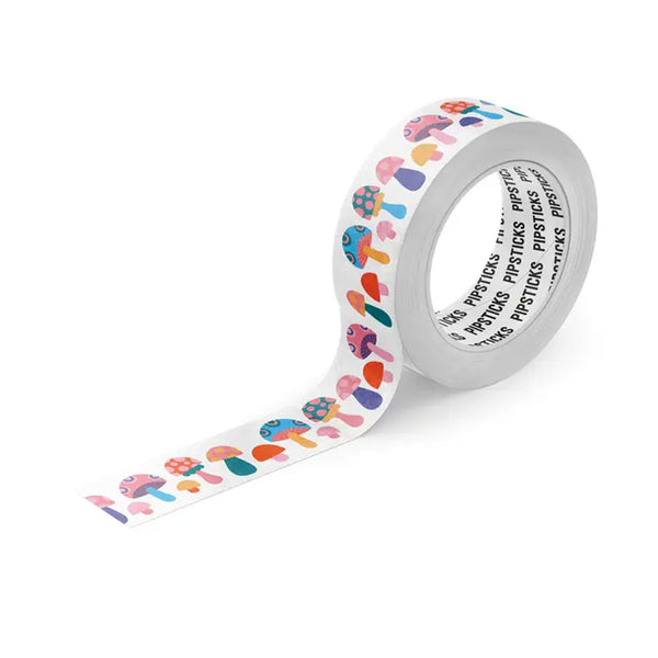 Mushroom Land Washi Tape with colorful mushrooms against a white background