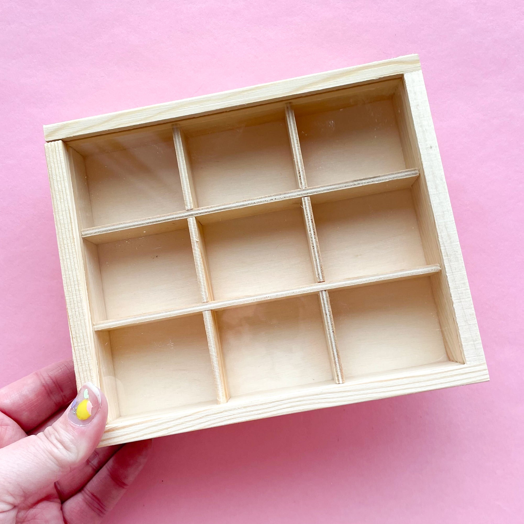 Natural Unfinished Wood Storage Box with Sliding Clear Lid