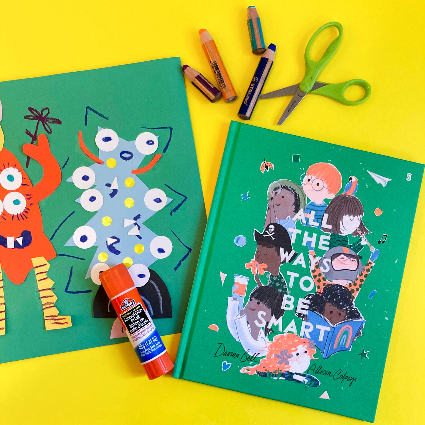 Online Mixed Media Art Class for Kids aged 3 to 8 years inspired by the book All the Ways to be Smart